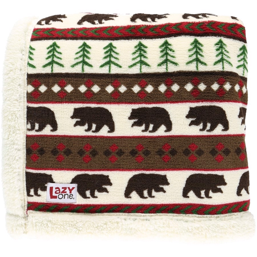 Bear Fair Isle Sherpa Throw Blanket