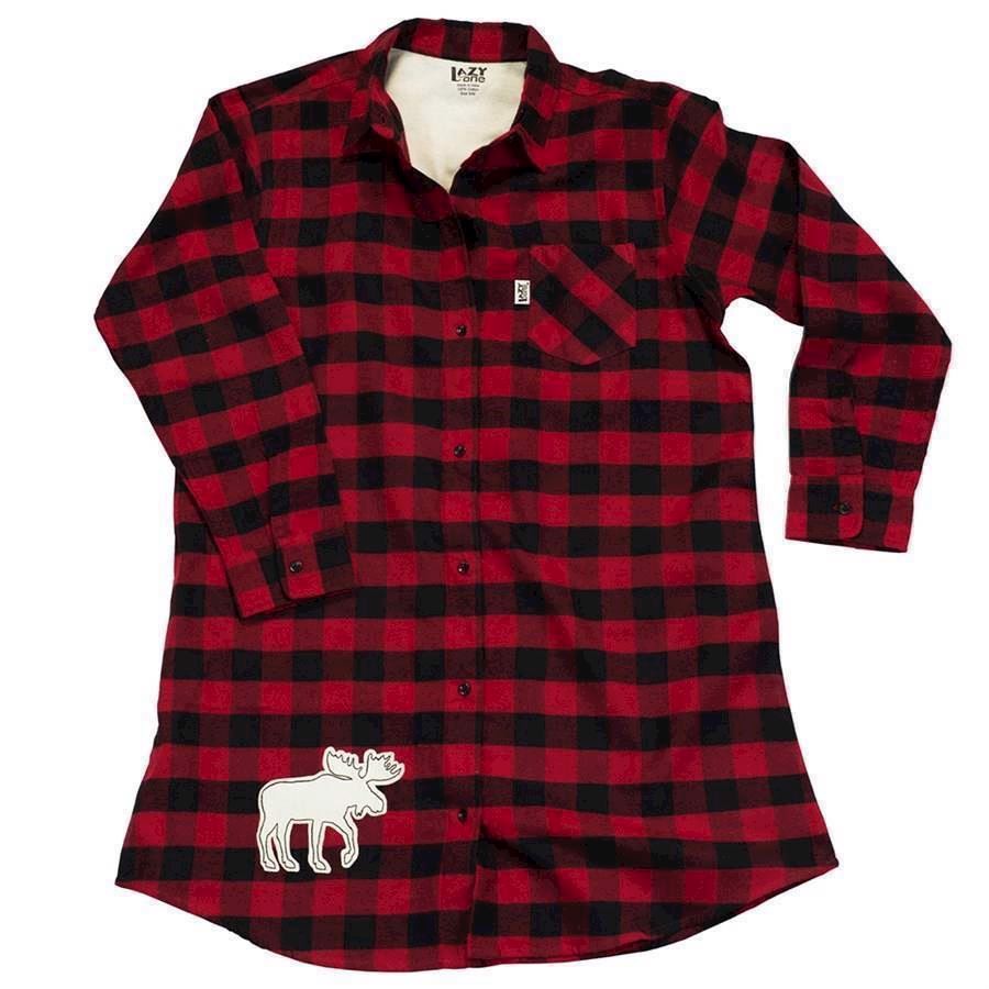 LazyOne Womens Moose Plaid Flannel Nightshirt