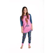 Pyjamas bluse med 3/4 ærme i pink og blå til damer