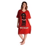 Rød natkjole med hundemotiv til damer og unge piger