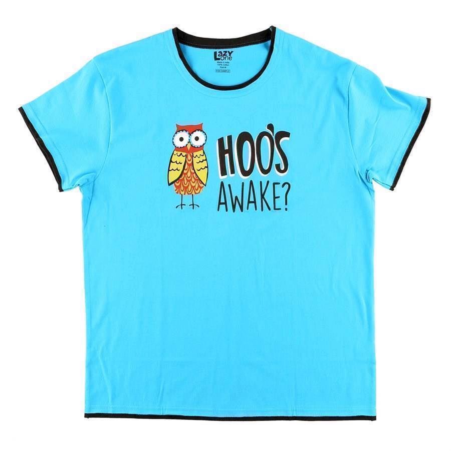 LazyOne Womens Hoo\'s Awake PJ TShirt