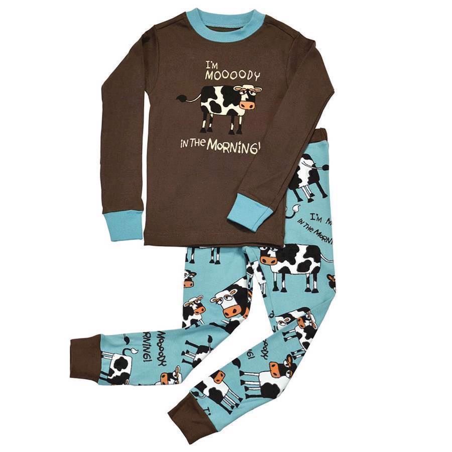 LazyOne Boys Mooody in the Morning Kids PJ Set Long Sleeve