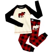 LazyOne Unisex Moose Plaid Kids PJ Set Long Sleeve