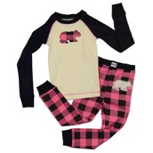 LazyOne Girls Bear Plaid Kids PJ Set Long Sleeve