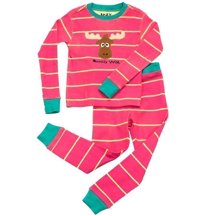 LazyOne Girls Moosely Wild Kids PJ Set Long Sleeve