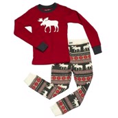 LazyOne Unisex Moose Fair Isle Kids PJ Set Long Sleeve