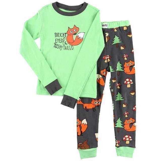 LazyOne Unisex Bright Eyed Bushy Tailed Kids PJ Set Long Sleeve