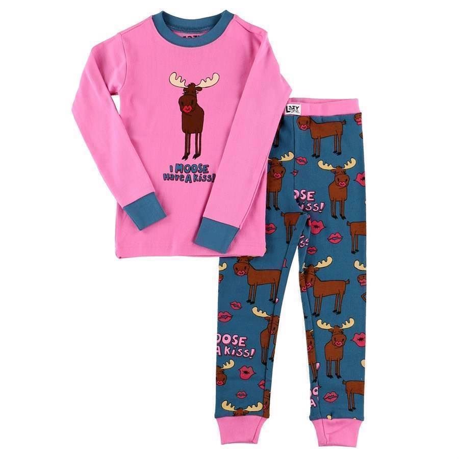 LazyOne girl I Moose have a Kiss Kids PJ Set Long Sleeve