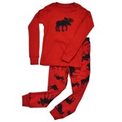 LazyOne Unisex Classic Moose Red Kids PJ Set Long Sleeve