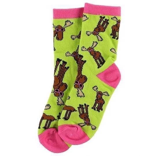 LazyOne Girls Don\'t Moose with Me Pink/Green Kids Socks