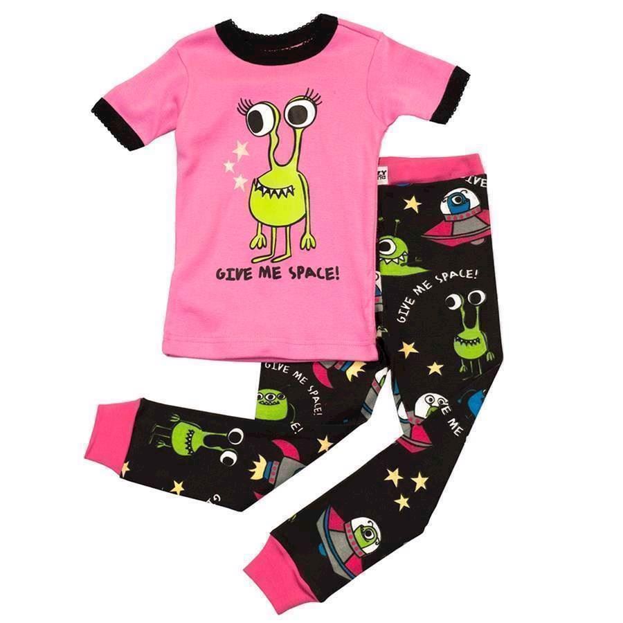 LazyOne Girls Give Me Space Kids PJ Set Short Sleeve