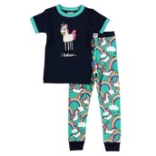 LazyOne Girls I Believe Unicorn Kids PJ Set Short Sleeve