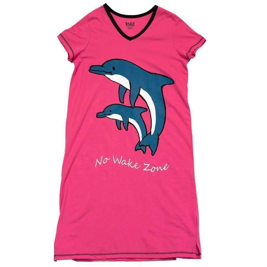 LazyOne Womens No Wake Zone Dolphin Nightshirt V Neck