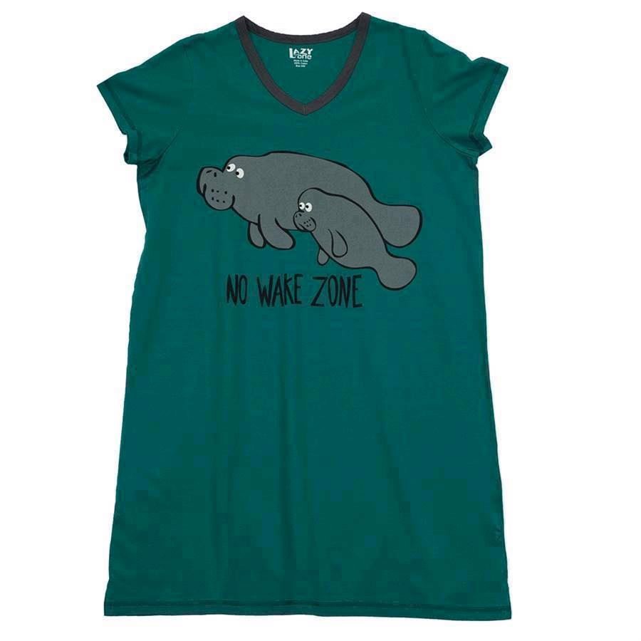 LazyOne Womens No Wake Zone Manatee Nightshirt V Neck