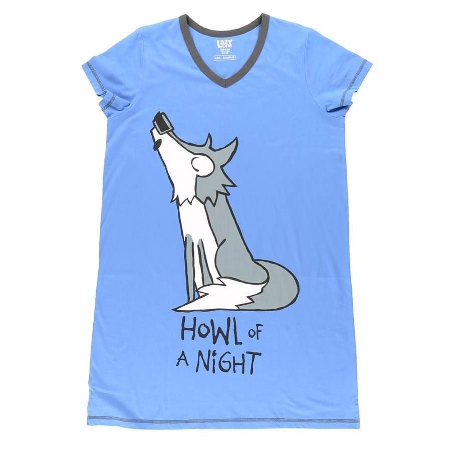 LazyOne Womens Howl of a Night Nightshirt V Neck