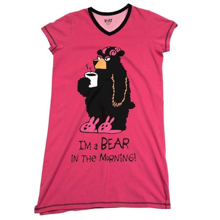 LazyOne Womens Bear in the Morning Nightshirt V Neck