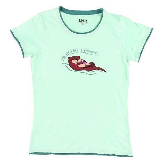 LazyOne Womens Otterly Exhausted Fitted PJ T Shirt