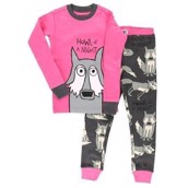 LazyOne Girls Howl of a Night Wolf Kids PJ Set Short Sleeve