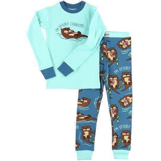 LazyOne Unisex Otterly Exhausted Kids PJ Set Long Sleeve